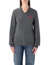 Comme Des Garçons Play Comme Des Garcons Play V-neck Pullover Red Emblem In Gray