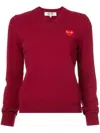 Comme Des Garçons Play Knitted V-neck Heart Jumper In Red