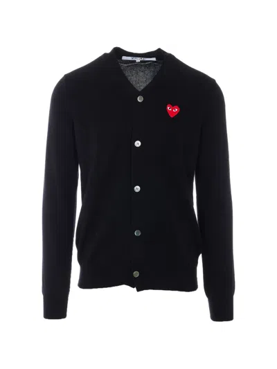Comme Des Garçons Play V-neck Heart Patch Cardigan In Black