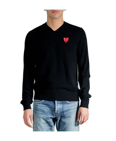 Comme Des Garçons Play V-neck Knitted Pullover In Black