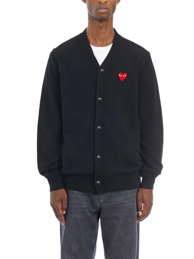 Comme Des Garçons Play V-neck Logo Cardigan In Multi