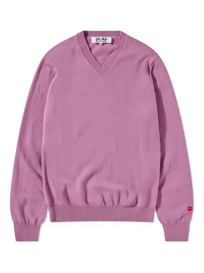 Comme Des Garçons Play V-neck Logo-detail Sweater In Pink