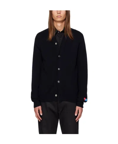 Comme Des Garçons Play V-neck Long-sleeved Knitted Cardigan In Black