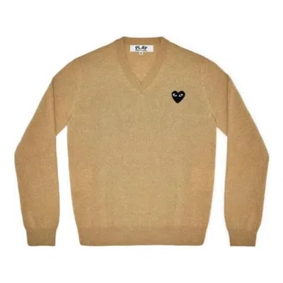 Comme Des Garçons Play Comme Des Garcons Play V-neck L/s T-shirt Black Emblem 'beige' In Brown