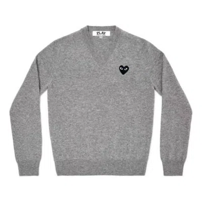 Comme Des Garçons Play Comme Des Garcons Play V-neck L/s T-shirt Black Emblem 'grey' In Gray