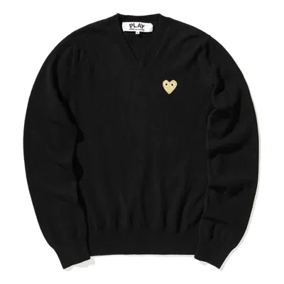 Comme Des Garçons Play Comme Des Garcons Play V-neck L/s T-shirt Gold Emblem 'black'