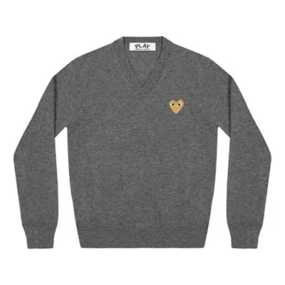 Comme Des Garçons Play Comme Des Garcons Play V-neck Pullover Gold Emblem 'grey'