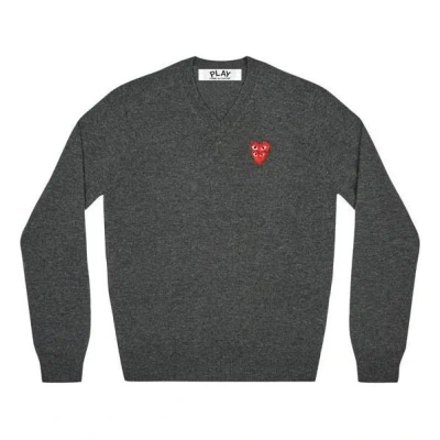 Comme Des Garçons Play Comme Des Garcons Play V-neck Pullover Red Emblem 'grey' In Gray