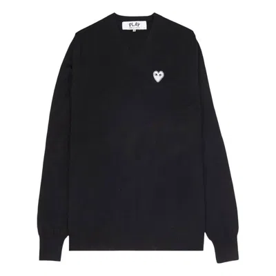 Comme Des Garçons Play Comme Des Garcons Play V-neck Pullover White Emblem 'black' In Blue
