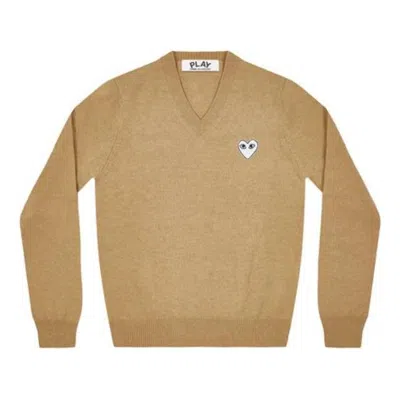 Comme Des Garçons Play Comme Des Garcons Play V-neck Pullover White Emblem 'camel' In Brown