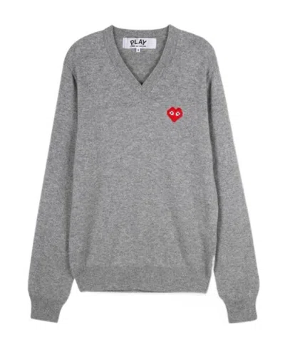 Comme Des Garçons Play V-neck Sweater In Gray
