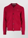 Comme Des Garçons Play V-neck Top With Ribbed Cuffs And Patch In Red