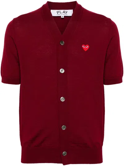 Comme Des Garçons Play V-neck Wool Cardigan In 红色