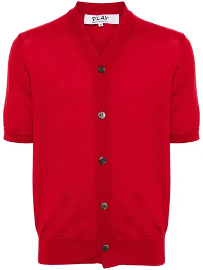 Comme Des Garçons Play V-neck Wool Cardigan In 红色