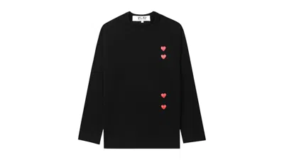 Pre-owned Comme Des Garçons Play Vertical 4 Heart Long Sleeve Tee Shirt In Black
