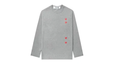 Pre-owned Comme Des Garçons Play Vertical 4 Heart Long Sleeve Tee Shirt In Grey