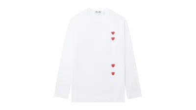 Pre-owned Comme Des Garçons Play Vertical 4 Heart Long Sleeve Tee Shirt In White