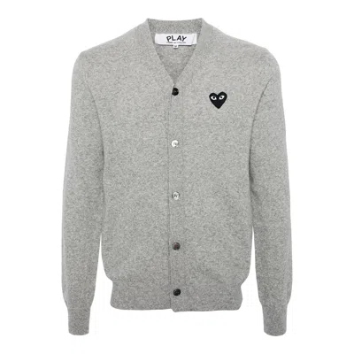 Comme Des Garçons Play V-neck Cardigan Black Emblem Unisex In Gray