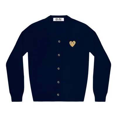 Comme Des Garçons Play V-neck Cardigan Gold Emblem Unisex In Blue