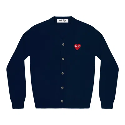 Comme Des Garçons Play V-neck Cardigan Red Emblem Unisex In Blue