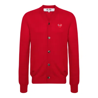 Comme Des Garçons Play V-neck Cardigan Red Emblem Unisex In Brown