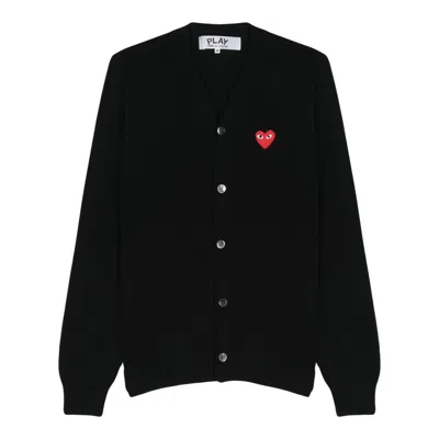 Comme Des Garçons Play V-neck Cardigan Red Emblem Unisex In Black