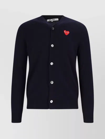 Comme Des Garçons Play V-neck Cardigan With Red Emblem Knit In Navy