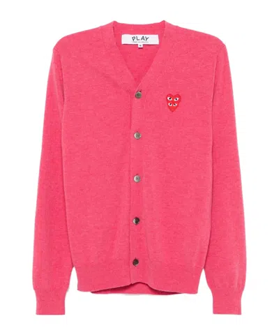 Comme Des Garçons Play V-neck Double Heart-patch Cardigan In Pink