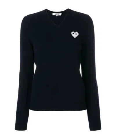 Comme Des Garçons Play V-neck Heart-logo Sweater In Black