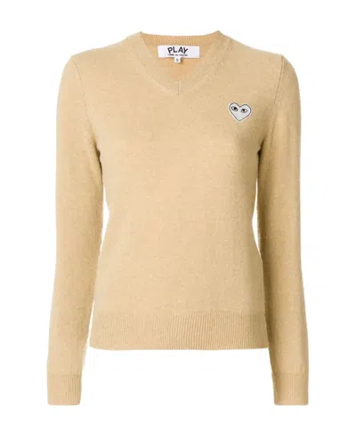 Comme Des Garçons Play V-neck Knitted Wool Sweater In Multi