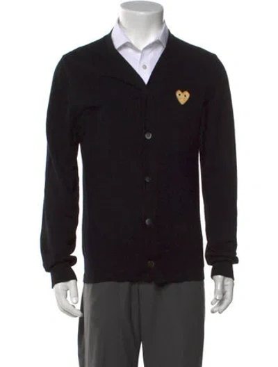 Pre-owned Comme Des Garçons Play V-neck Long Sleeve Cardigan In Black