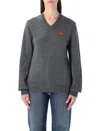 Comme Des Garçons Play Comme Des Garcons Play V-neck Pullover Red Emblem In Gray