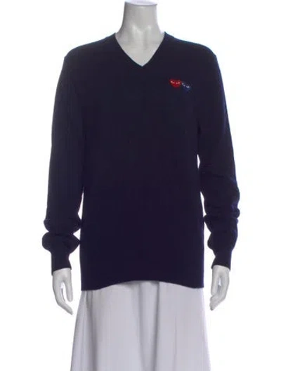 Pre-owned Comme Des Garçons Play V-neck Sweater In Blue