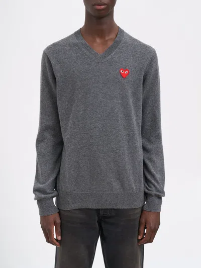 Comme Des Garçons Play V-neck Wool Sweater In Gray