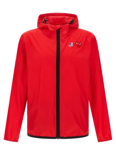 Comme Des Garçons Play Waterproof Hooded Jacket In Red