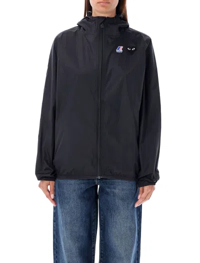 Comme Des Garçons Play Waterproof Zip Jacket With Hood In Black