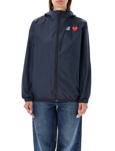 Comme Des Garçons Play Zip Hoodie Embroidered Detail In Blue