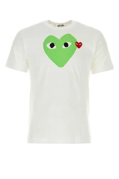 Comme Des Garçons Play White Cotton T-shirt In Green