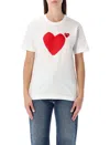Comme Des Garçons Play White Cotton T-shirt With Double Heart In White