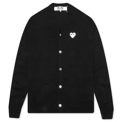 Pre-owned Comme Des Garçons Play White Heart Knit Cardigan Sweater In Black