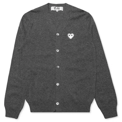 Pre-owned Comme Des Garçons Play White Heart Knit Cardigan Sweater In Grey