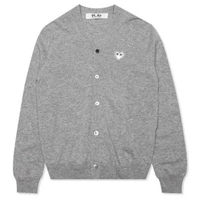 Pre-owned Comme Des Garçons Play White Heart Knit Cardigan Sweater In Light Grey
