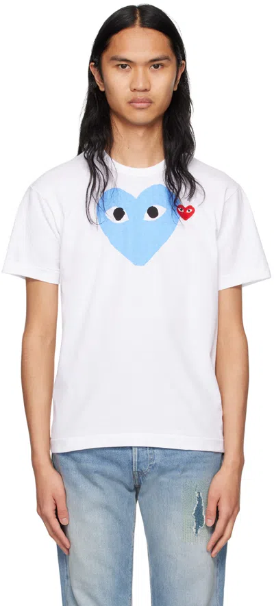Comme Des Garçons Play White Heart T-shirt In 2 Blue