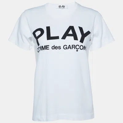 Pre-owned Comme Des Garçons Comme Des Garcons Play White Logo Print Cotton Crew Neck T-shirt L