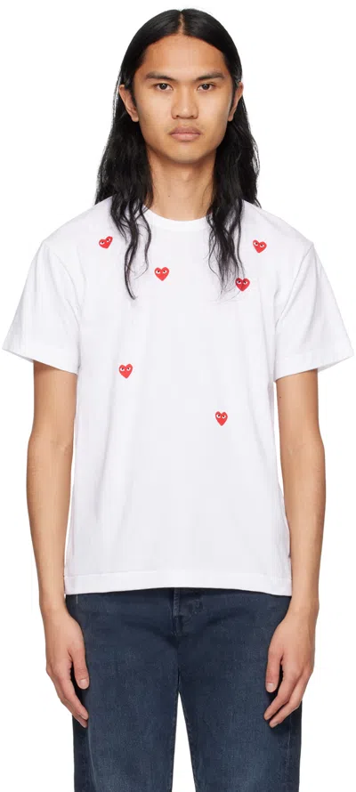 Comme Des Garçons Play White Many Heart T-shirt In 3 White
