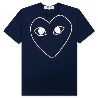 Pre-owned Comme Des Garçons Play White Outline Heart T-shirt In Navy Blue