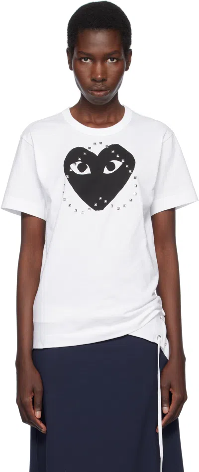 Comme Des Garçons Play White Stud Print Black Heart T-shirt