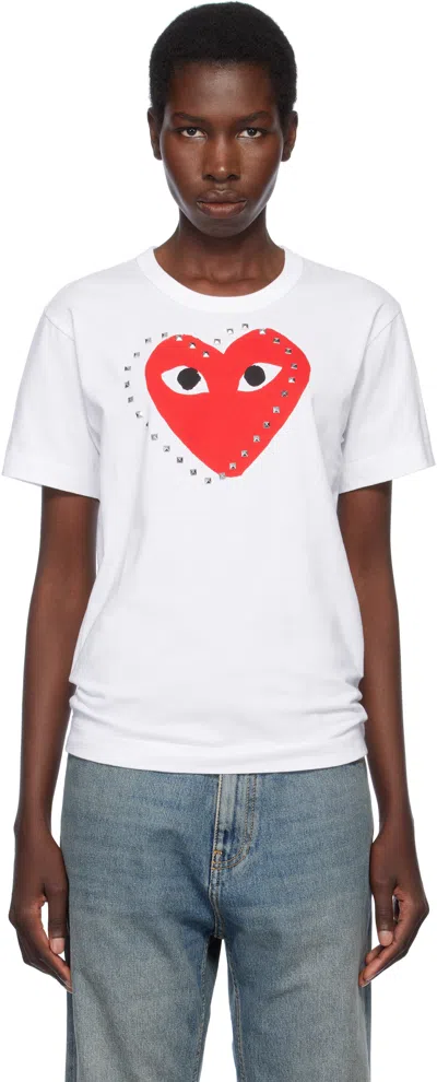 Comme Des Garçons Play White Stud Print Red Heart T-shirt