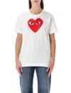 Comme Des Garçons Play White T-shirt With Studded Red Heart In Multi