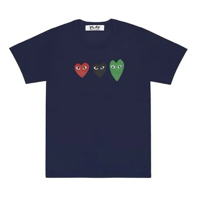 Comme Des Garçons Play (wmns) Comme Des Garcons Play 3 Hearts Short Sleeves Tee 'navy' In Brown